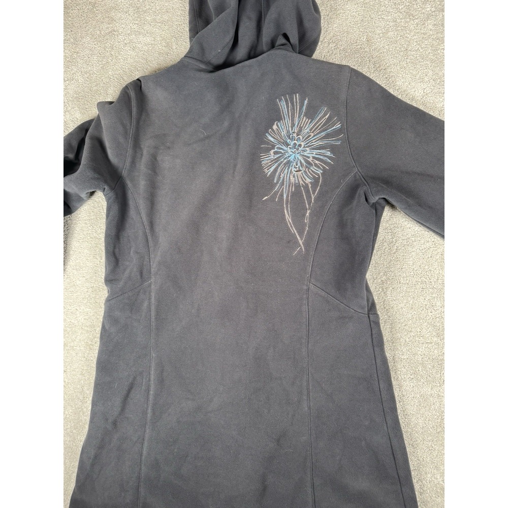 Athleta  Zip Up  Jacket Size S Gray And‎ Teal With Stitched Flower Design - Picture 6 of 11